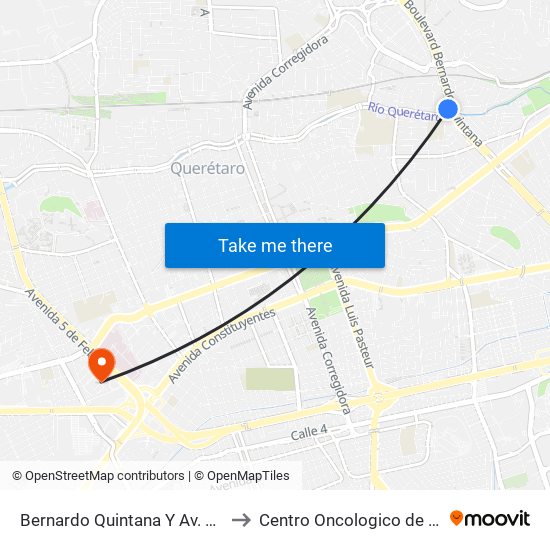 Bernardo Quintana Y Av. Universidad to Centro Oncologico de Queretaro map