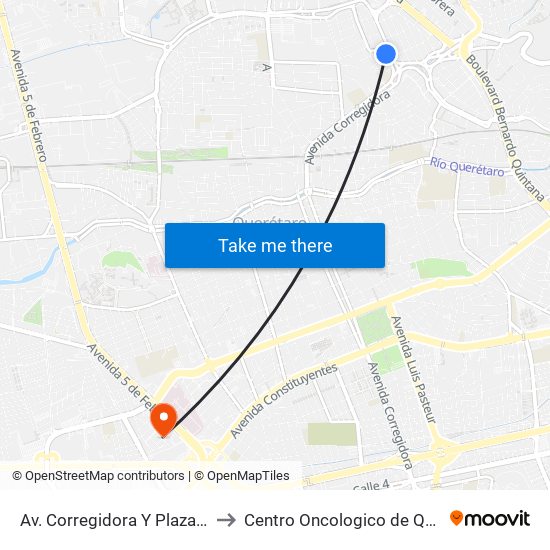 Av. Corregidora Y Plaza Dorada to Centro Oncologico de Queretaro map