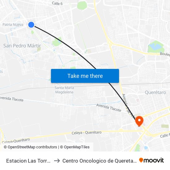 Estacion Las Torres to Centro Oncologico de Queretaro map