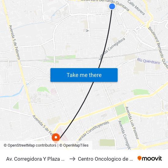 Av. Corregidora Y Plaza Del Parque to Centro Oncologico de Queretaro map