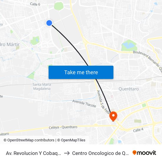 Av. Revolucion Y Cobaq Satelite to Centro Oncologico de Queretaro map