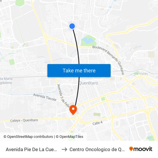 Avenida Pie De La Cuesta, 886 to Centro Oncologico de Queretaro map