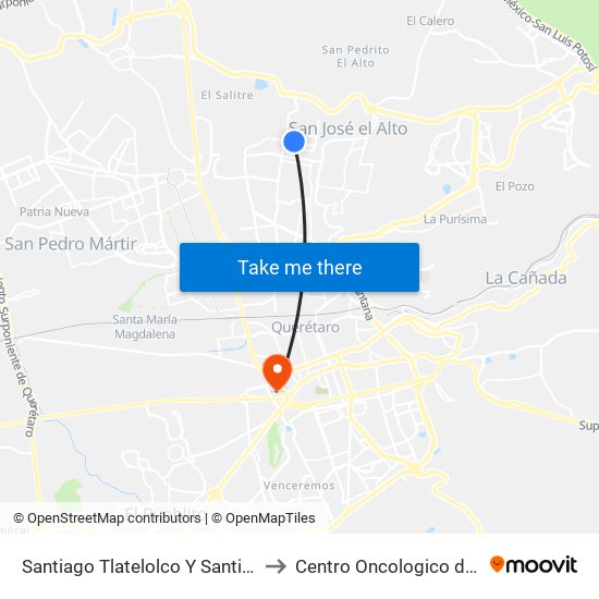 Santiago Tlatelolco Y Santiago Del Oeste to Centro Oncologico de Queretaro map
