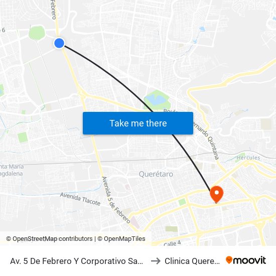 Av. 5 De Febrero Y Corporativo Santander to Clinica Queretaro map
