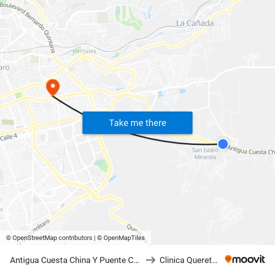 Antigua Cuesta China Y Puente Conin to Clinica Queretaro map