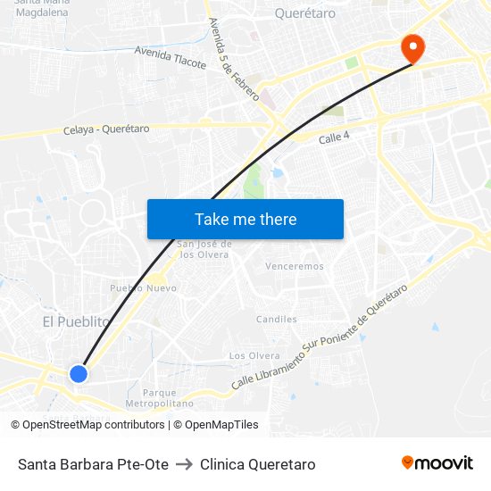 Santa Barbara Pte-Ote to Clinica Queretaro map