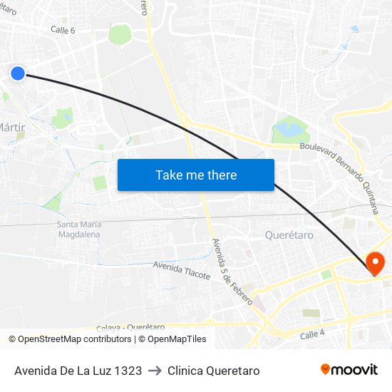 Avenida De La Luz 1323 to Clinica Queretaro map