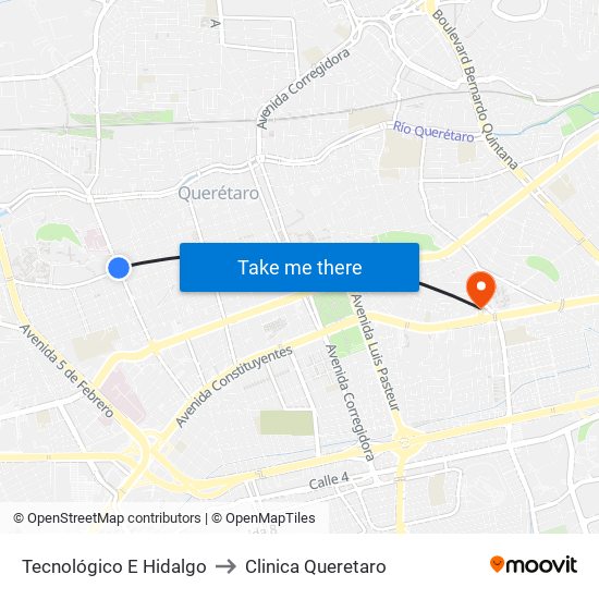 Tecnológico E Hidalgo to Clinica Queretaro map