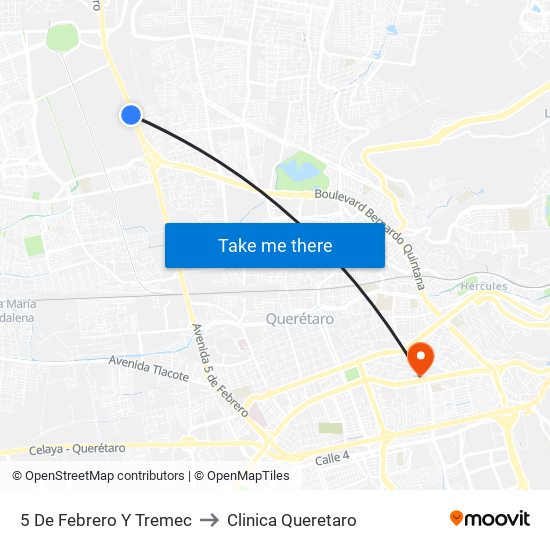 5 De Febrero Y Tremec to Clinica Queretaro map
