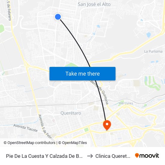 Pie De La Cuesta Y Calzada De Belen to Clinica Queretaro map