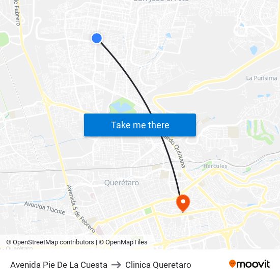 Avenida Pie De La Cuesta to Clinica Queretaro map