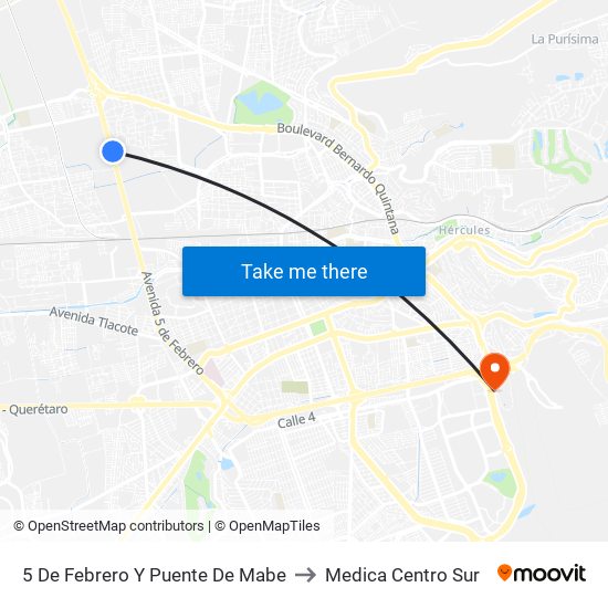 5 De Febrero Y Puente De Mabe to Medica Centro Sur map