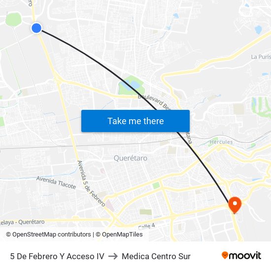 5 De Febrero Y Acceso IV to Medica Centro Sur map