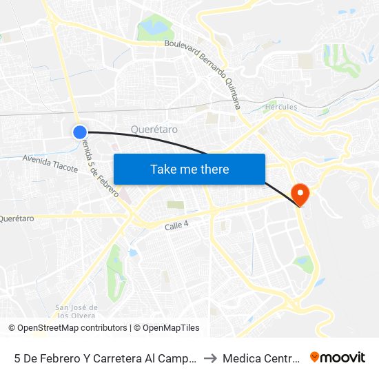 5 De Febrero Y Carretera Al Campo Militar to Medica Centro Sur map
