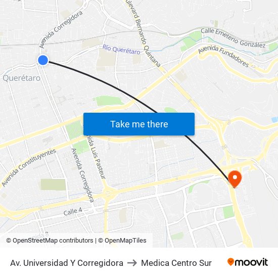 Av. Universidad Y Corregidora to Medica Centro Sur map