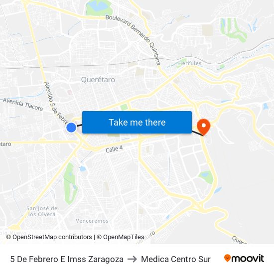 5 De Febrero E Imss Zaragoza to Medica Centro Sur map