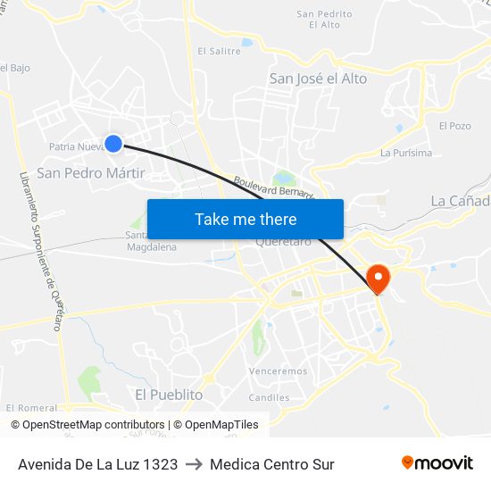 Avenida De La Luz 1323 to Medica Centro Sur map