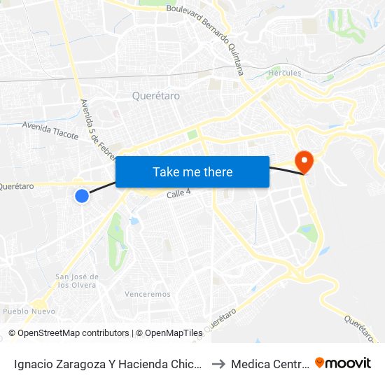 Ignacio Zaragoza Y Hacienda Chichimequillas to Medica Centro Sur map