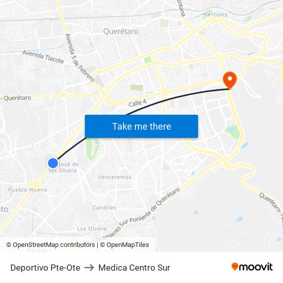Deportivo Pte-Ote to Medica Centro Sur map