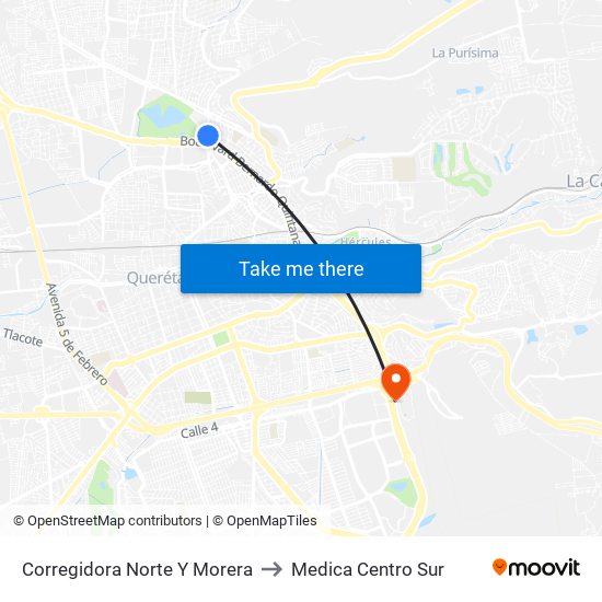 Corregidora Norte Y Morera to Medica Centro Sur map