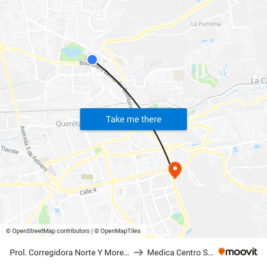 Prol. Corregidora Norte Y Morera to Medica Centro Sur map