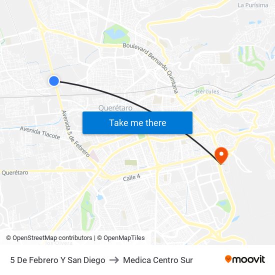 5 De Febrero Y San Diego to Medica Centro Sur map