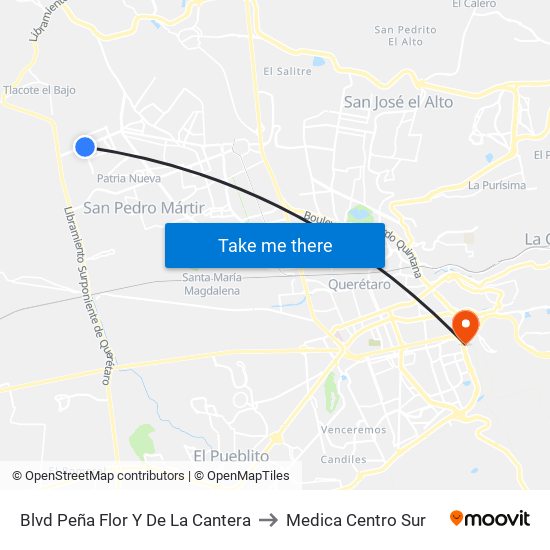 Blvd Peña Flor Y De La Cantera to Medica Centro Sur map