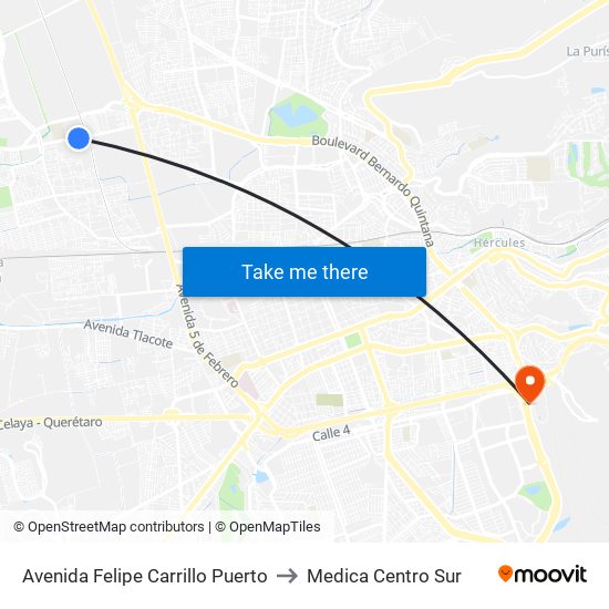 Avenida Felipe Carrillo Puerto to Medica Centro Sur map