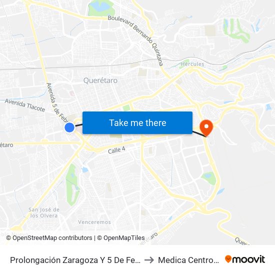Prolongación Zaragoza Y 5 De Febrero to Medica Centro Sur map