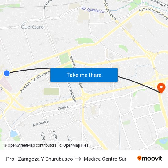Prol. Zaragoza Y Churubusco to Medica Centro Sur map