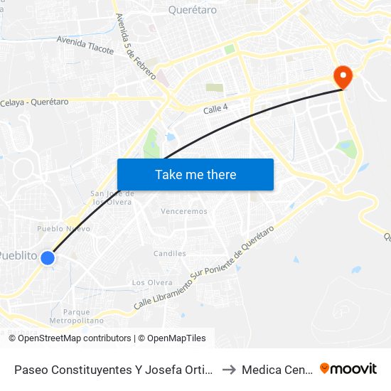 Paseo Constituyentes Y Josefa Ortiz De Dominguez to Medica Centro Sur map