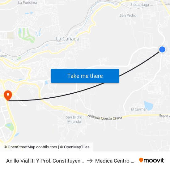 Anillo Vial III Y Prol. Constituyentes to Medica Centro Sur map