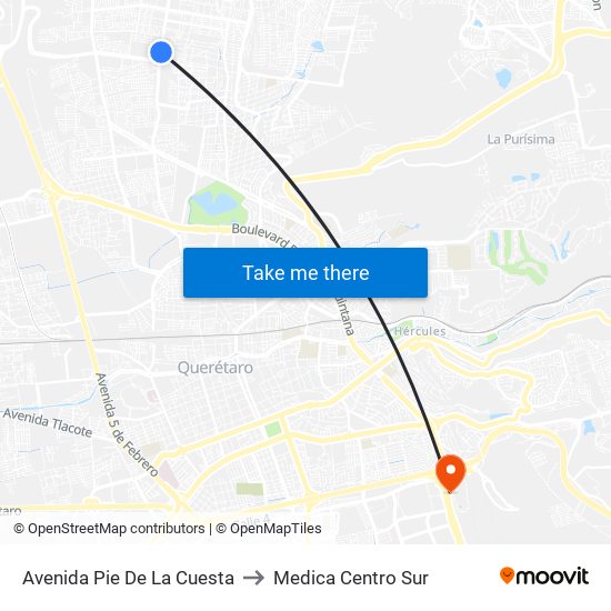 Avenida Pie De La Cuesta to Medica Centro Sur map