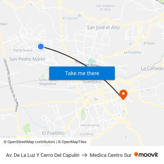 Av. De La Luz Y Cerro Del Capulín to Medica Centro Sur map