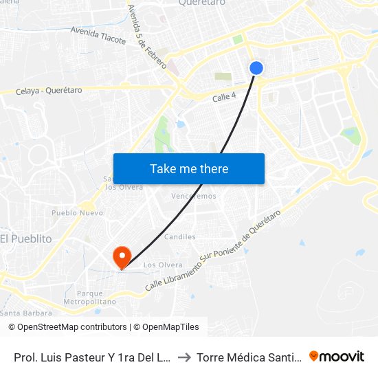Prol. Luis Pasteur Y 1ra Del Laurel to Torre Médica Santiago map