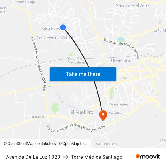 Avenida De La Luz 1323 to Torre Médica Santiago map