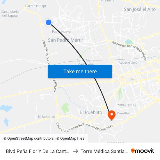 Blvd Peña Flor Y De La Cantera to Torre Médica Santiago map