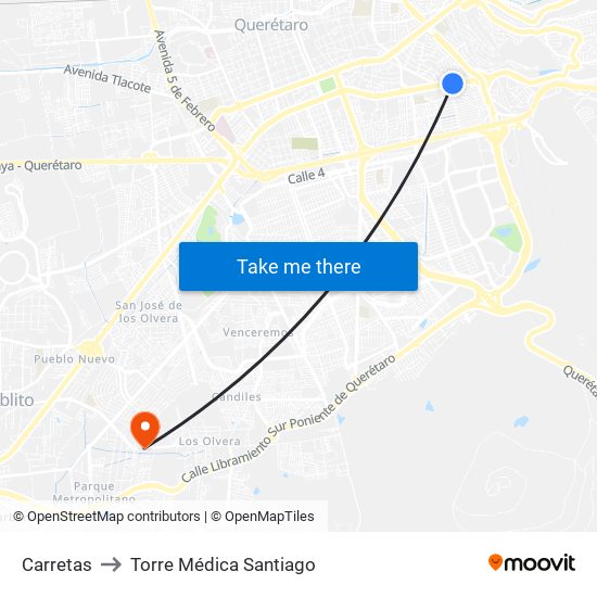 Carretas to Torre Médica Santiago map