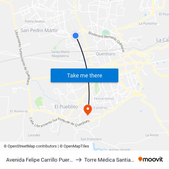 Avenida Felipe Carrillo Puerto to Torre Médica Santiago map