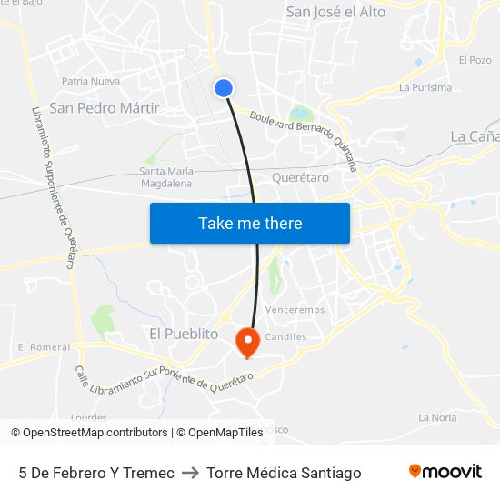 5 De Febrero Y Tremec to Torre Médica Santiago map