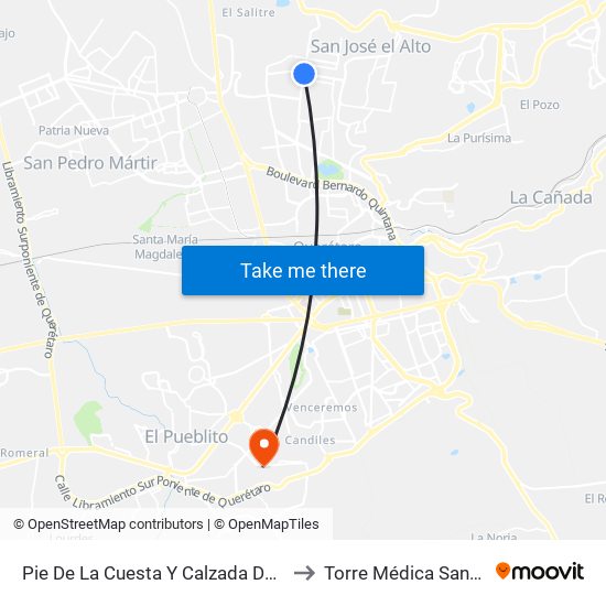 Pie De La Cuesta Y Calzada De Belen to Torre Médica Santiago map