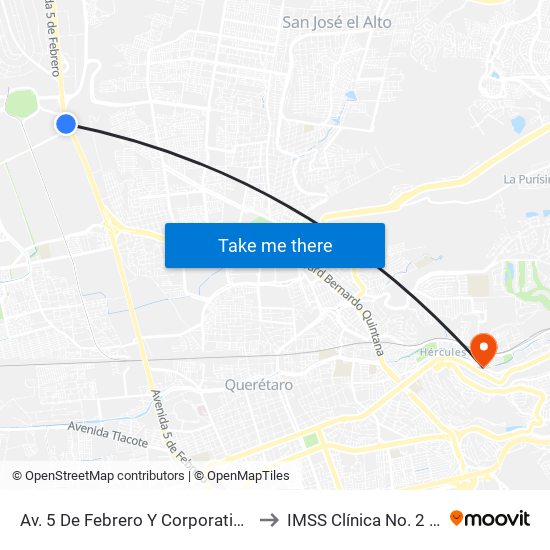 Av. 5 De Febrero Y Corporativo Santander to IMSS Clínica No. 2 Hércules map