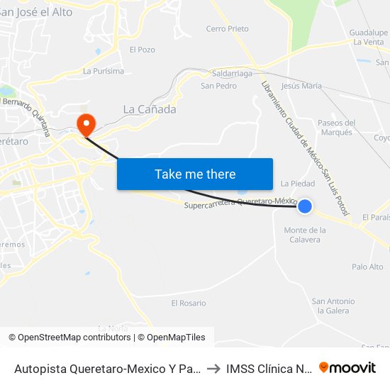 Autopista Queretaro-Mexico Y Parque Industrial El Marques to IMSS Clínica No. 2 Hércules map