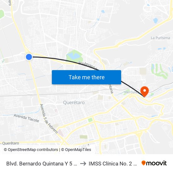 Blvd. Bernardo Quintana Y 5 De Febrero to IMSS Clínica No. 2 Hércules map