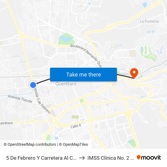 5 De Febrero Y Carretera Al Campo Militar to IMSS Clínica No. 2 Hércules map