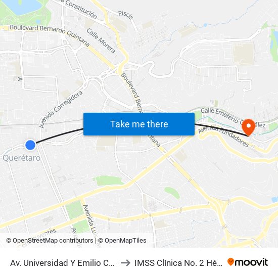 Av. Universidad Y Emilio Carranza to IMSS Clínica No. 2 Hércules map