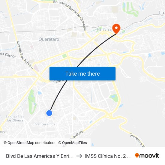 Blvd De Las Americas Y Enrique Bordes to IMSS Clínica No. 2 Hércules map