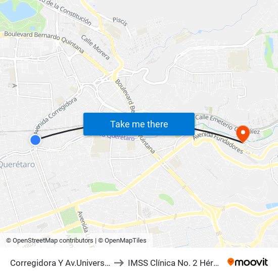 Corregidora Y Av.Universidad to IMSS Clínica No. 2 Hércules map