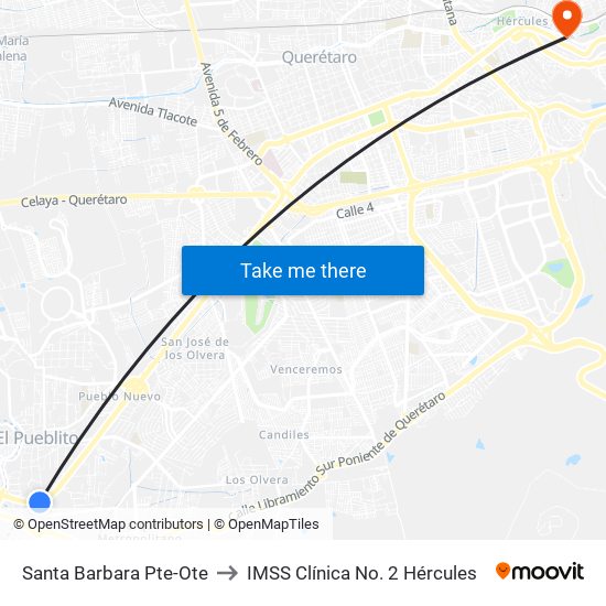 Santa Barbara Pte-Ote to IMSS Clínica No. 2 Hércules map