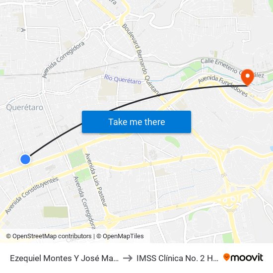 Ezequiel Montes Y José Ma. Arteaga to IMSS Clínica No. 2 Hércules map